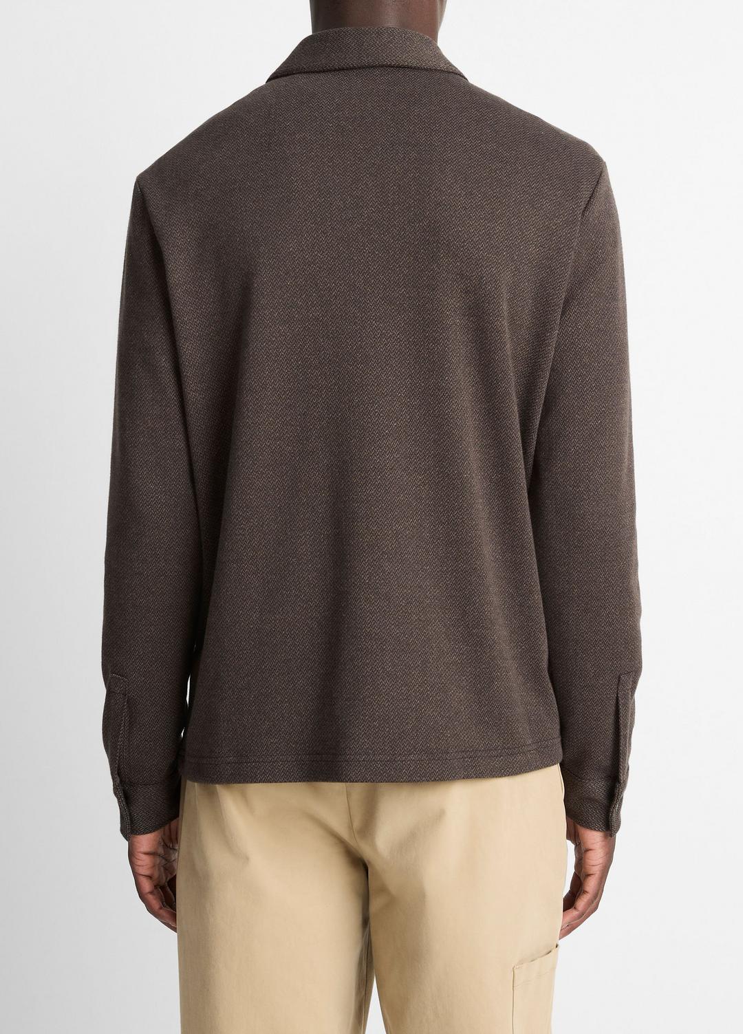 Herringbone Cotton-Blend Zip Polo Shirt in Henleys & Polos