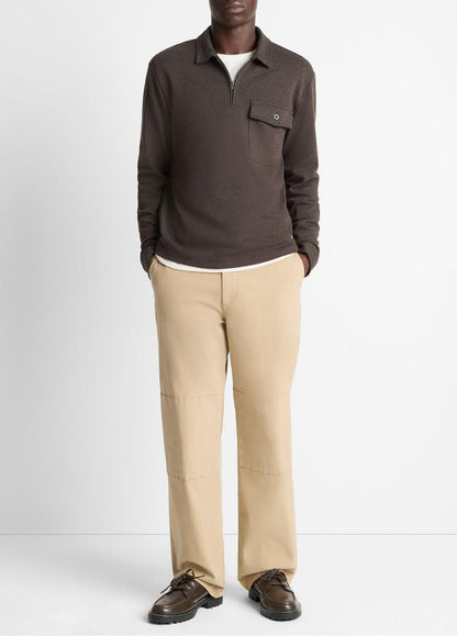 Herringbone Cotton-Blend Zip Polo Shirt in Henleys & Polos