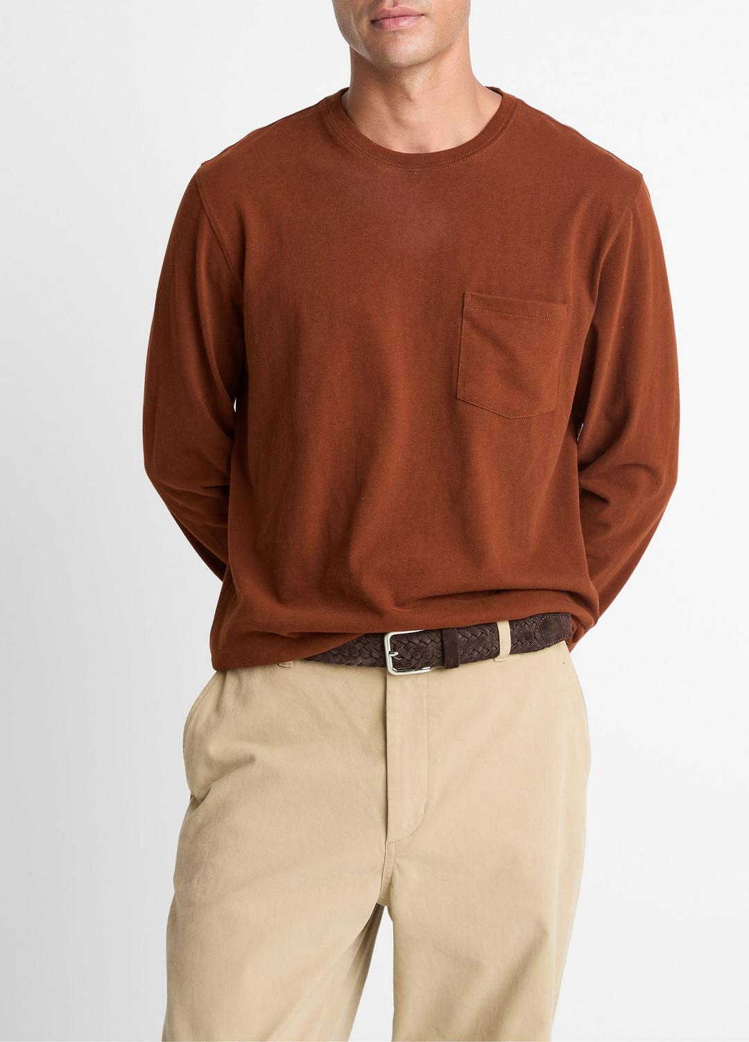 Sueded Jersey Long-Sleeve Pocket T-Shirt in Long Sleeve