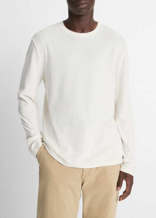 Micro-Waffle Pima Cotton Double-Collar Long-Sleeve T-Shirt in Long Sleeve