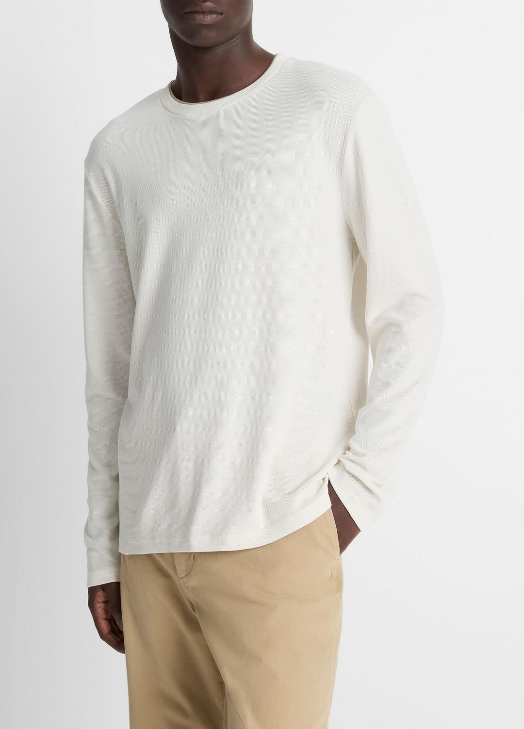 Micro-Waffle Pima Cotton Double-Collar Long-Sleeve T-Shirt in Long Sleeve