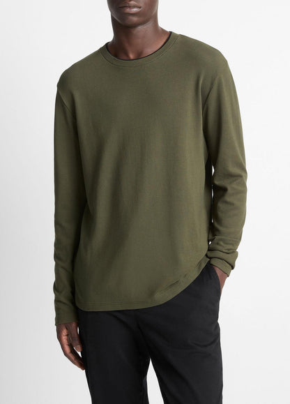 Micro-Waffle Pima Cotton Double-Collar Long-Sleeve T-Shirt in Long Sleeve