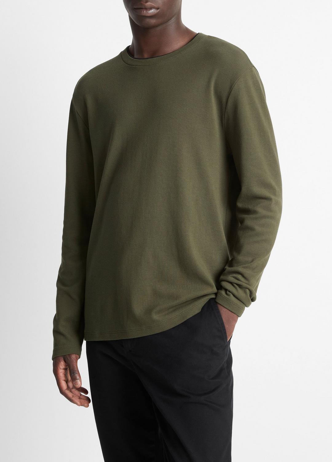 Micro-Waffle Pima Cotton Double-Collar Long-Sleeve T-Shirt in Long Sleeve