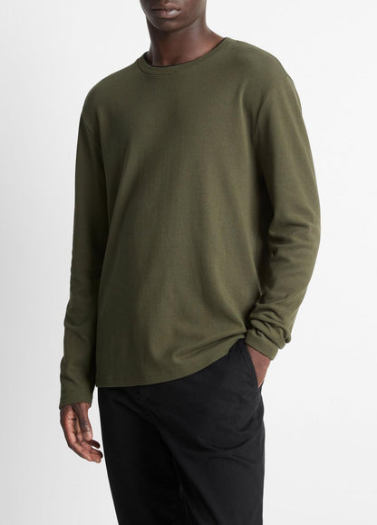 Micro-Waffle Pima Cotton Double-Collar Long-Sleeve T-Shirt in Long Sleeve