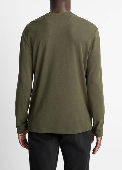 Micro-Waffle Pima Cotton Double-Collar Long-Sleeve T-Shirt in Long Sleeve