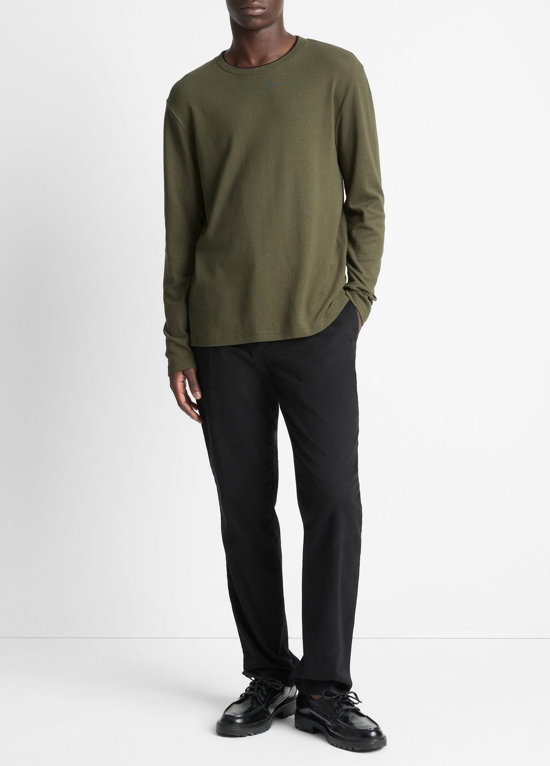Micro-Waffle Pima Cotton Double-Collar Long-Sleeve T-Shirt in Long Sleeve