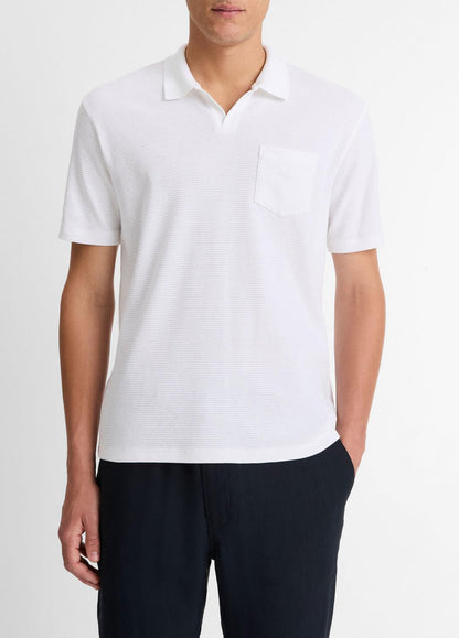 Cotton-Blend Johnny-Collar Polo Shirt in Short Sleeve