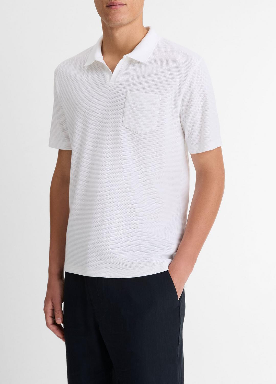 Cotton-Blend Johnny-Collar Polo Shirt in Short Sleeve