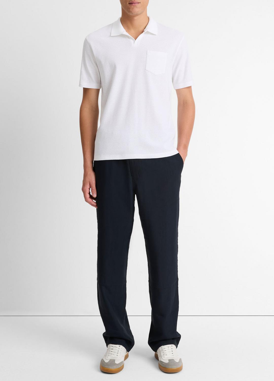 Cotton-Blend Johnny-Collar Polo Shirt in Short Sleeve