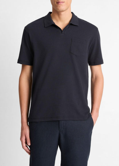 Cotton-Blend Johnny-Collar Polo Shirt in Short Sleeve