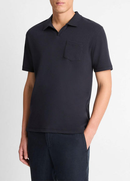 Cotton-Blend Johnny-Collar Polo Shirt in Short Sleeve