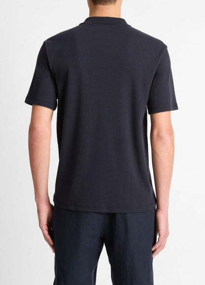 Cotton-Blend Johnny-Collar Polo Shirt in Short Sleeve