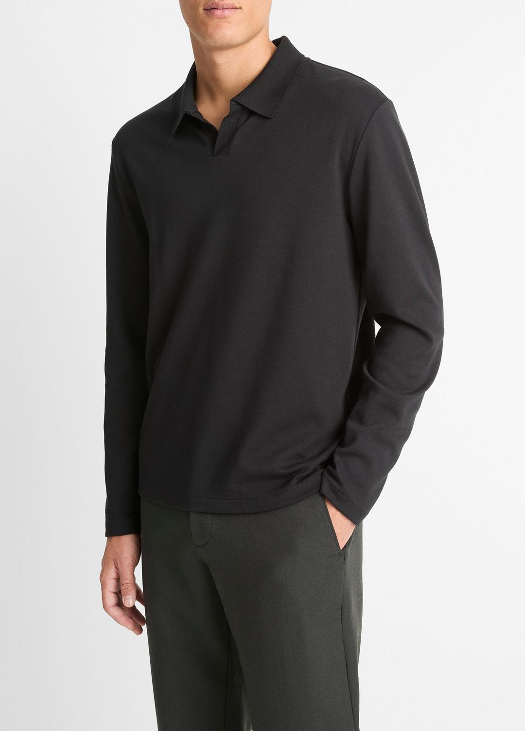 Milano Pima Cotton-Blend Johnny-Collar Shirt in Long Sleeve