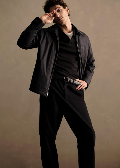 Milano Pima Cotton-Blend Johnny-Collar Shirt in Long Sleeve