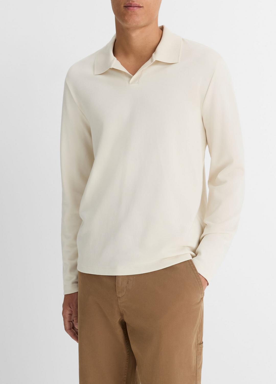 Milano Pima Cotton-Blend Johnny-Collar Shirt in Long Sleeve