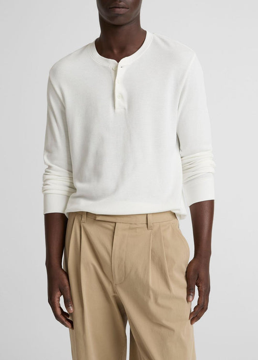 Jacquard-Rib Cotton Henley in Long Sleeve