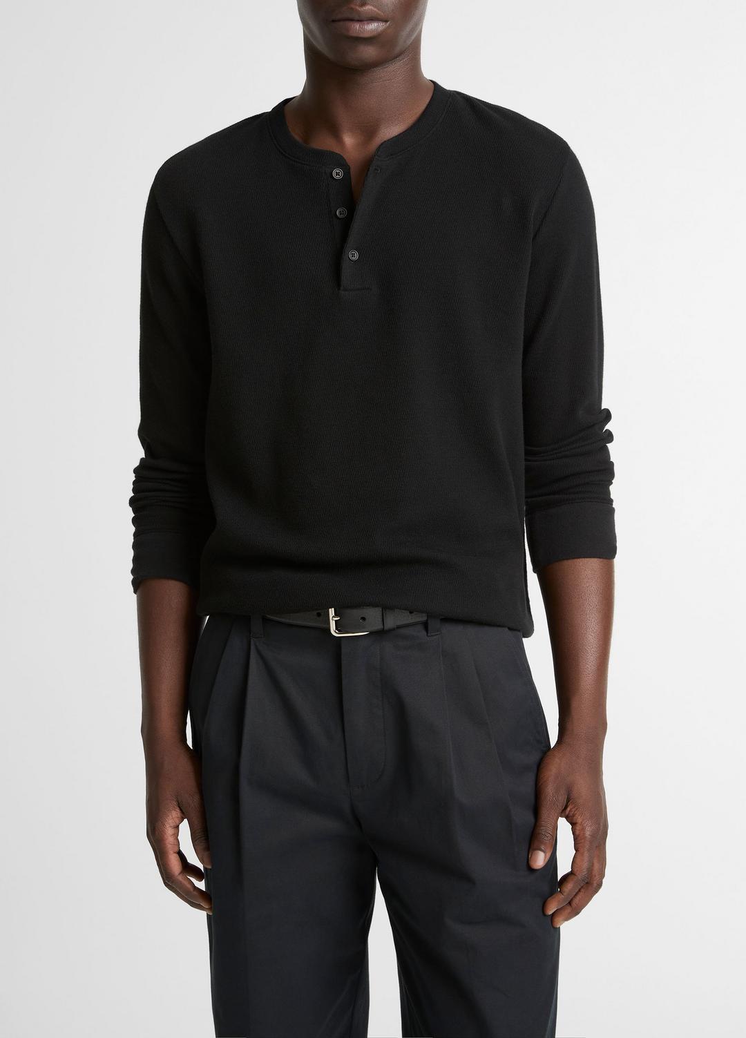 Jacquard-Rib Cotton Henley in Long Sleeve