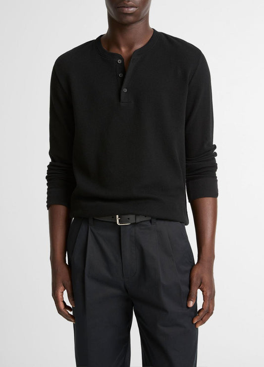 Jacquard-Rib Cotton Henley in Long Sleeve