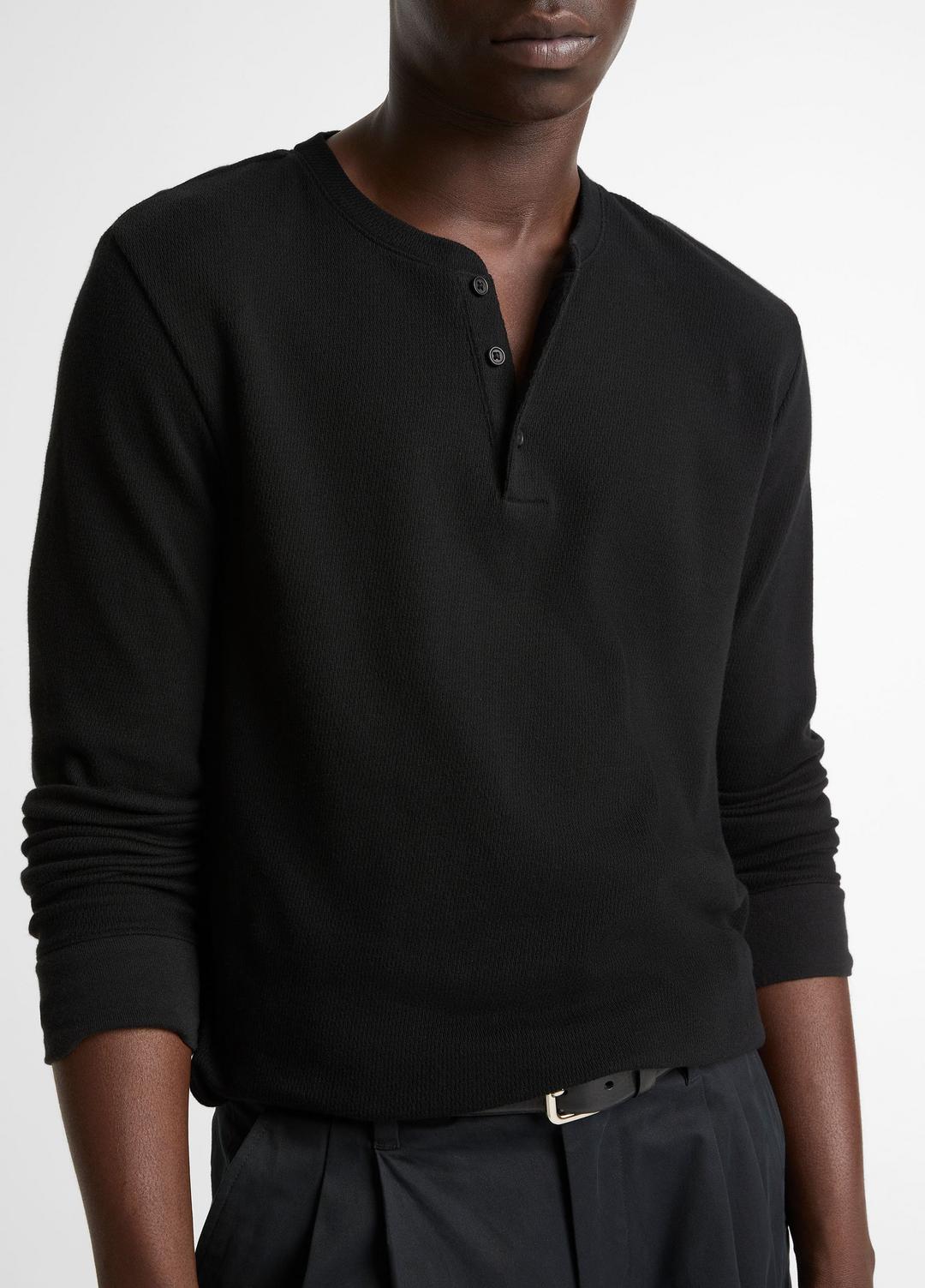 Jacquard-Rib Cotton Henley in Long Sleeve