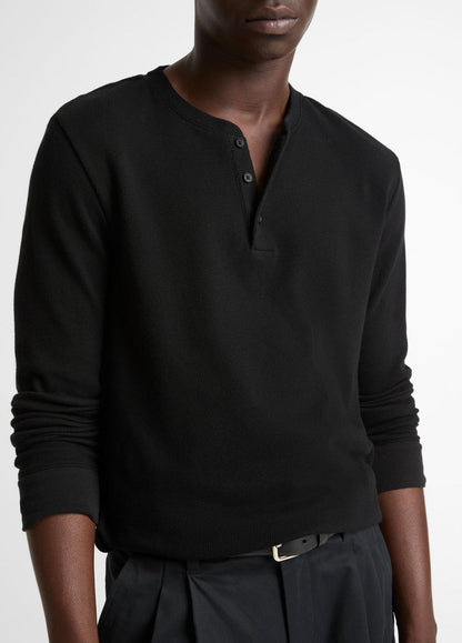 Jacquard-Rib Cotton Henley in Long Sleeve