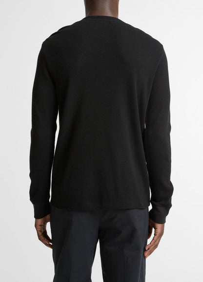 Jacquard-Rib Cotton Henley in Long Sleeve