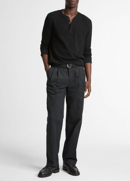 Jacquard-Rib Cotton Henley in Long Sleeve