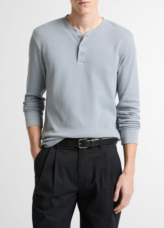 Jacquard-Rib Cotton Henley in Long Sleeve