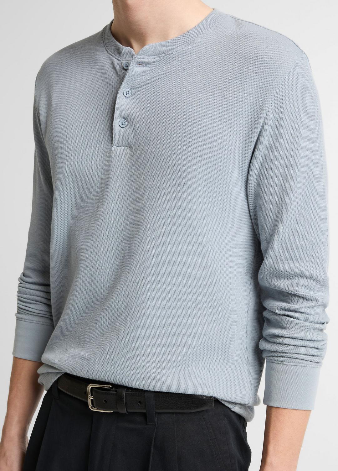 Jacquard-Rib Cotton Henley in Long Sleeve