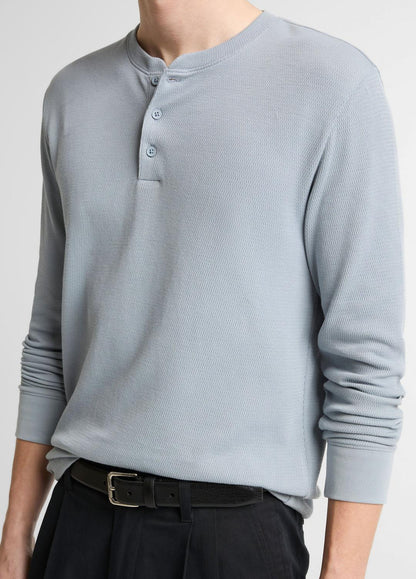 Jacquard-Rib Cotton Henley in Long Sleeve