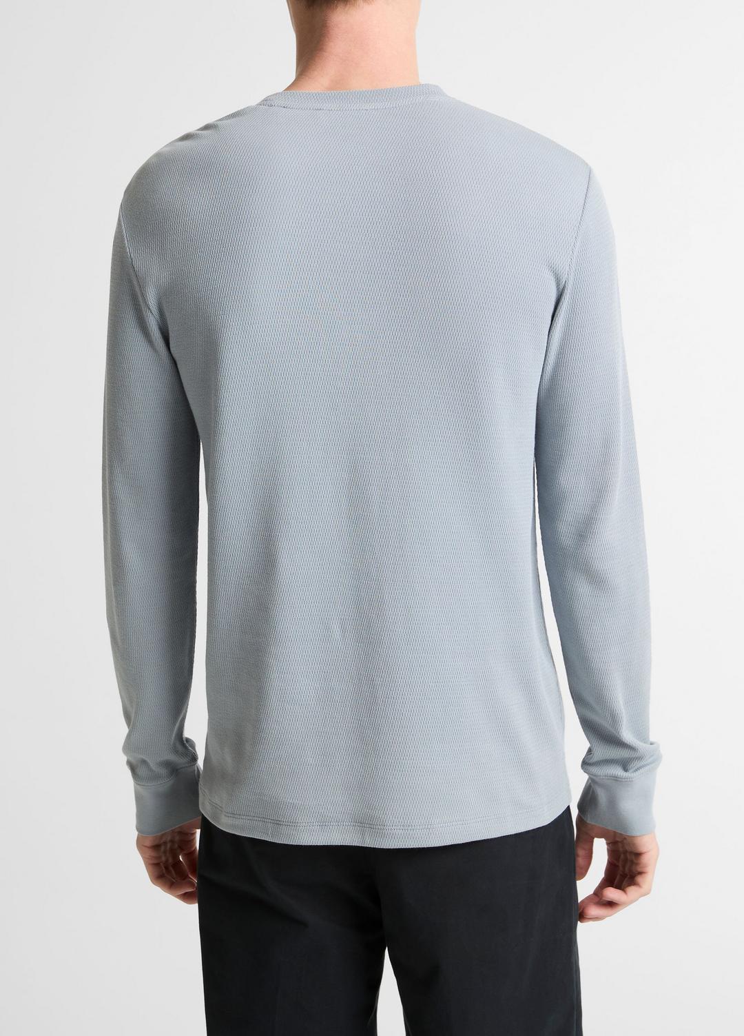 Jacquard-Rib Cotton Henley in Long Sleeve
