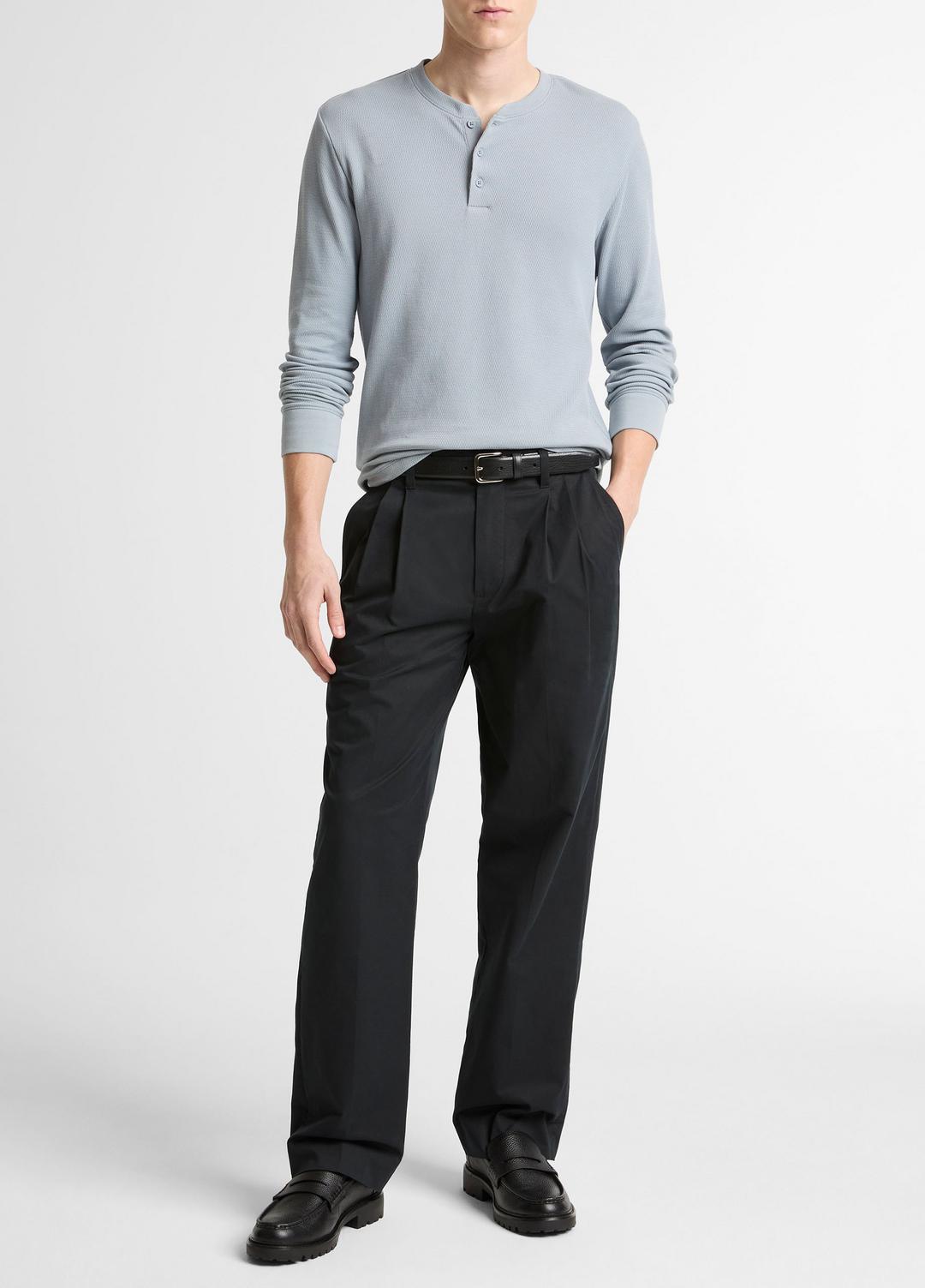 Jacquard-Rib Cotton Henley in Long Sleeve