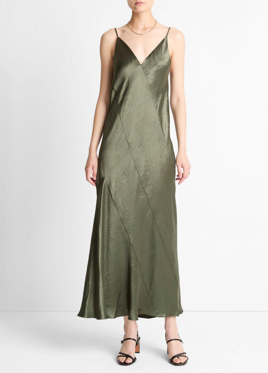 Paneled Satin Bias Slip Dress in Dresses & Skirts