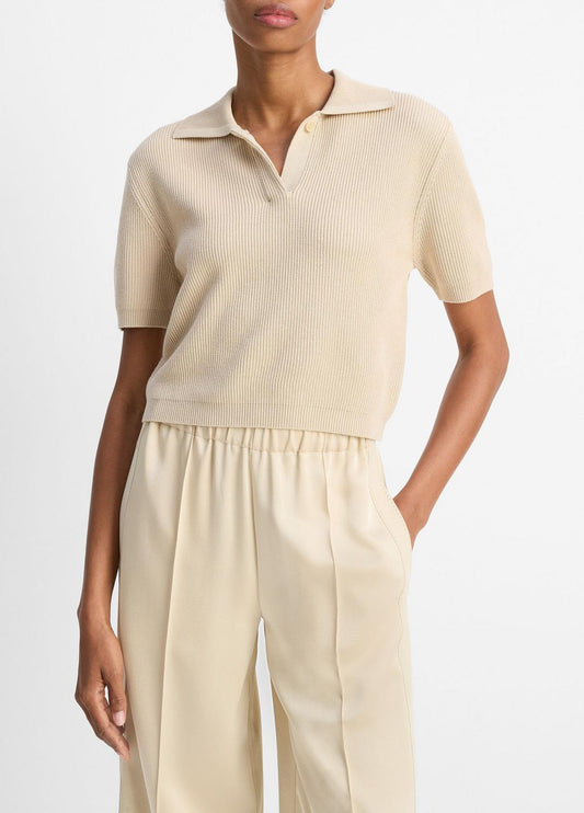 Ribbed Silk-Cotton Polo Sweater in Sweaters
