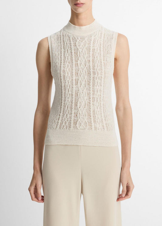 Cable Cotton-Blend Double-Layer Shell in Sweaters