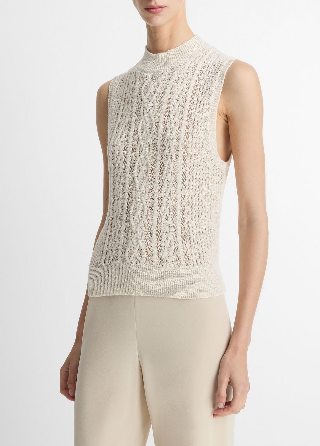 Cable Cotton-Blend Double-Layer Shell in Sweaters