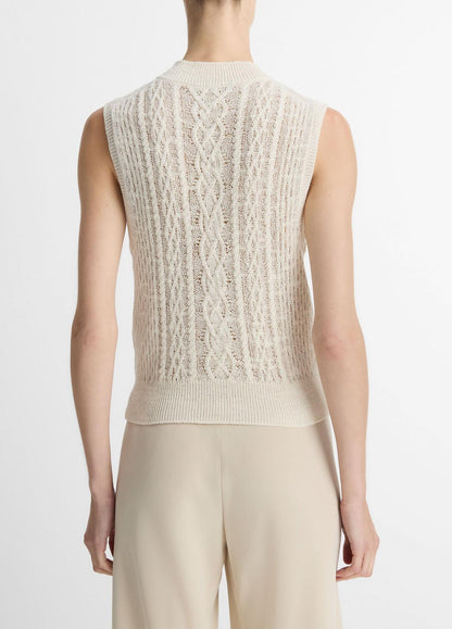 Cable Cotton-Blend Double-Layer Shell in Sweaters
