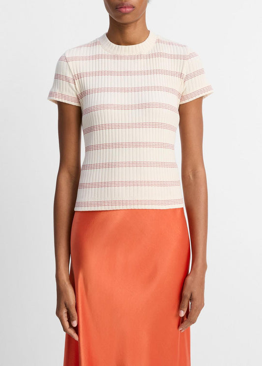 Striped Ribbed Cotton-Blend Top in Shirts & Tees