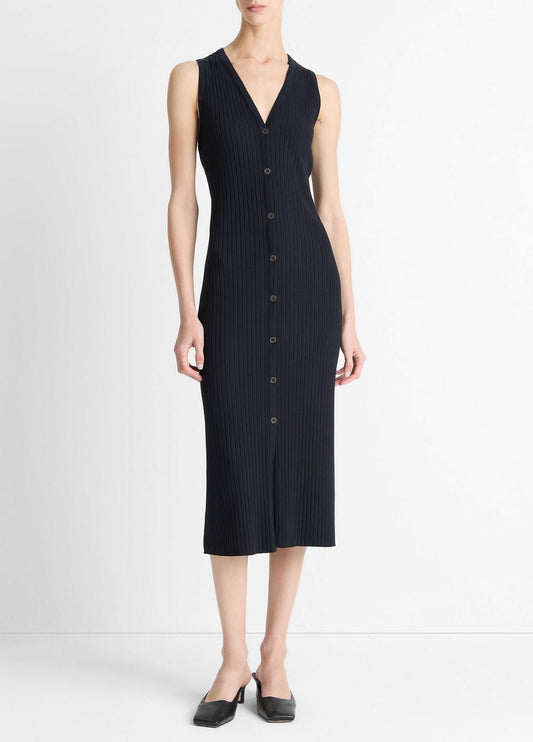 Ribbed Cotton-Blend Button-Front Dress in Dresses & Skirts