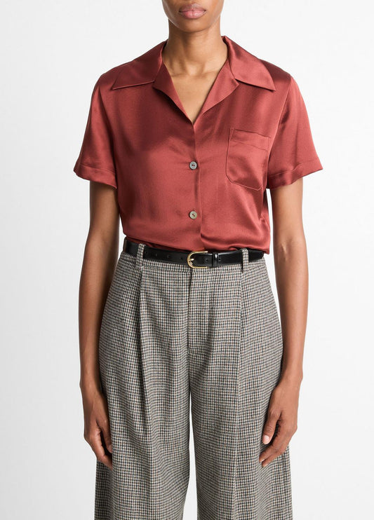 Silk Short-Sleeve Button-Front Shirt in Shirts & Tees