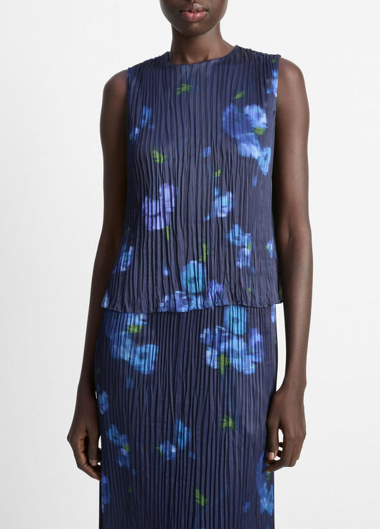 Poppy Blur Crushed Satin Shell in Shirts & Tees