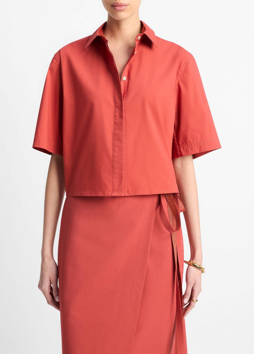 Cotton Short-Sleeve Cropped Shirt in Shirts & Tees