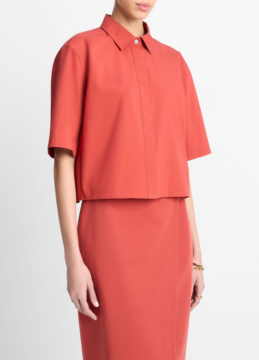 Cotton Short-Sleeve Cropped Shirt in Shirts & Tees