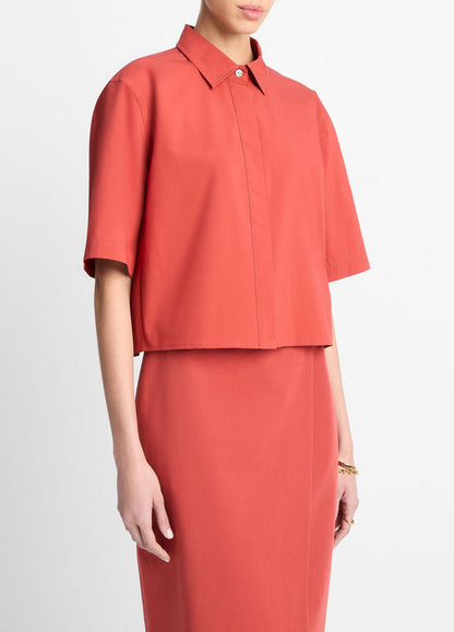 Cotton Short-Sleeve Cropped Shirt in Shirts & Tees