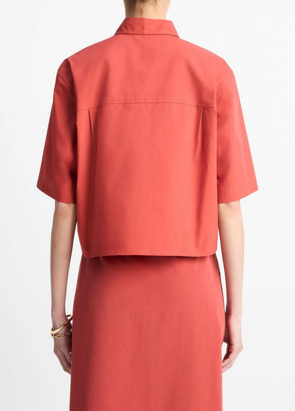 Cotton Short-Sleeve Cropped Shirt in Shirts & Tees