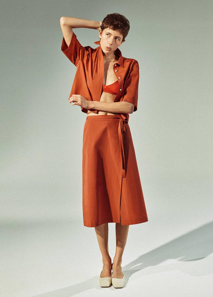 Cotton Short-Sleeve Cropped Shirt in Shirts & Tees