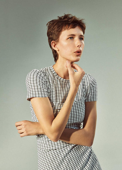 Checked Smocked T-Shirt in Shirts & Tees
