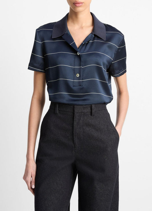 Knit-Collar Striped Silk Polo Shirt in Shirts & Tees