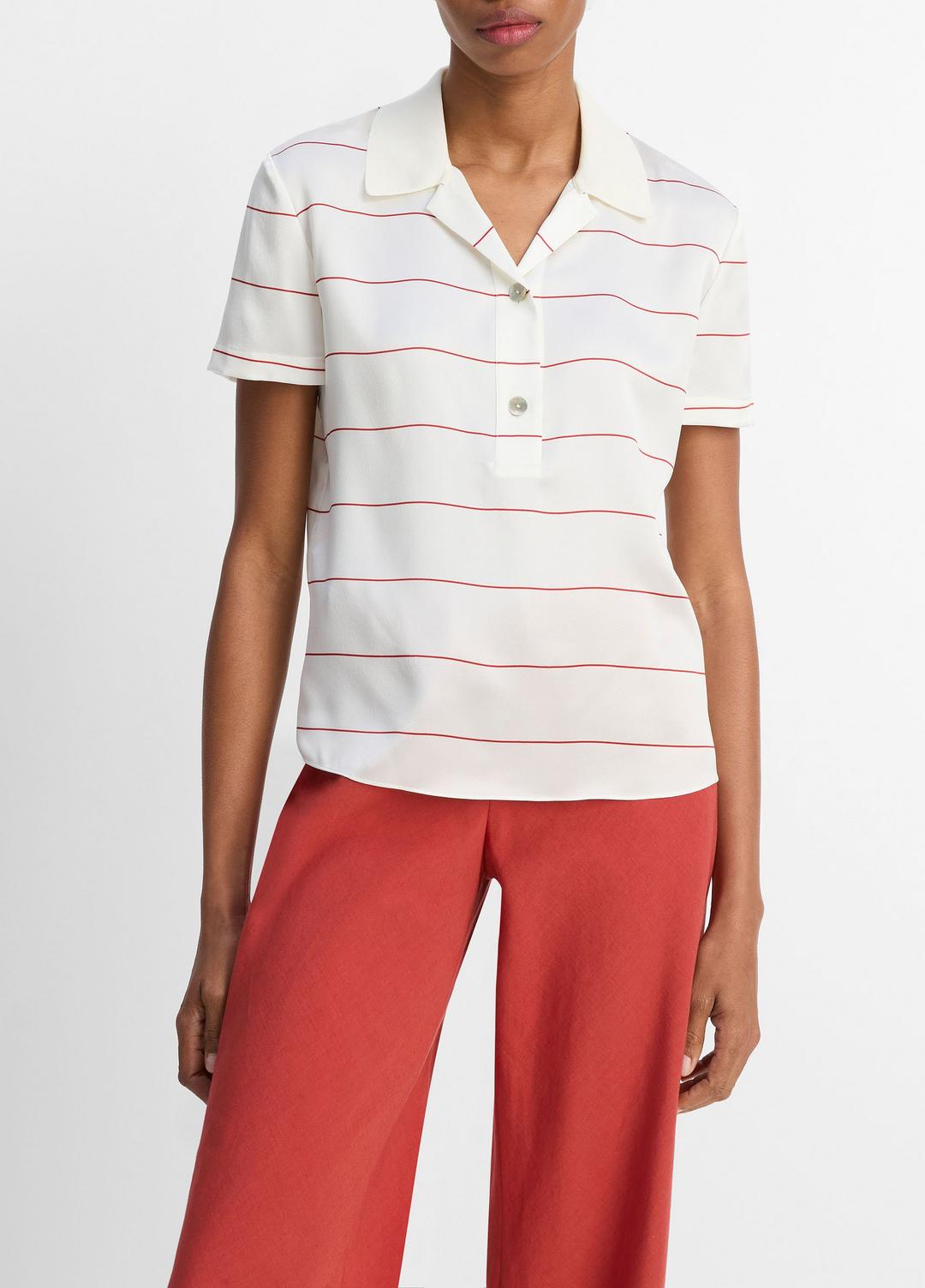 Knit-Collar Striped Silk Polo Shirt in Shirts & Tees