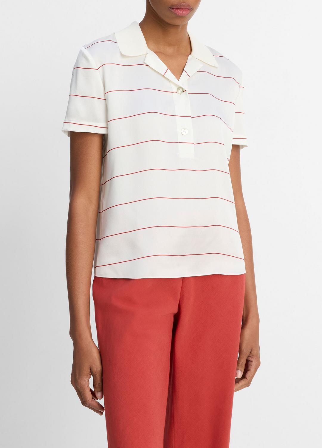 Knit-Collar Striped Silk Polo Shirt in Shirts & Tees
