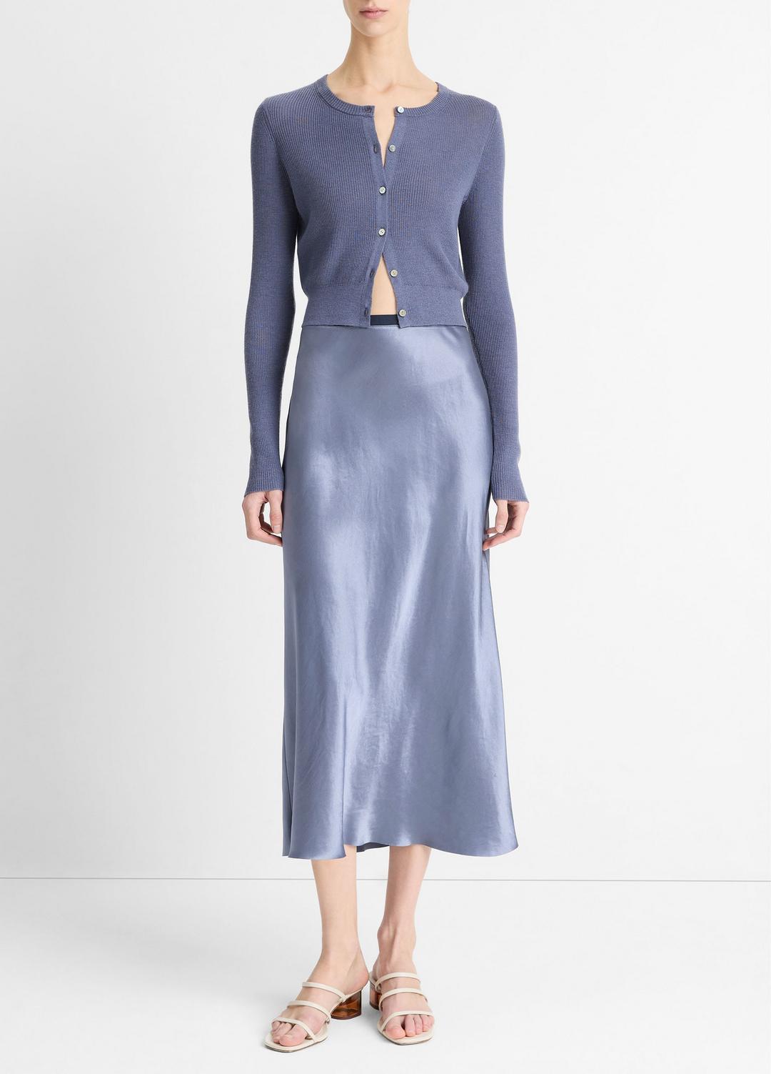Contrast-Waistband Satin Bias Skirt in Dresses & Skirts